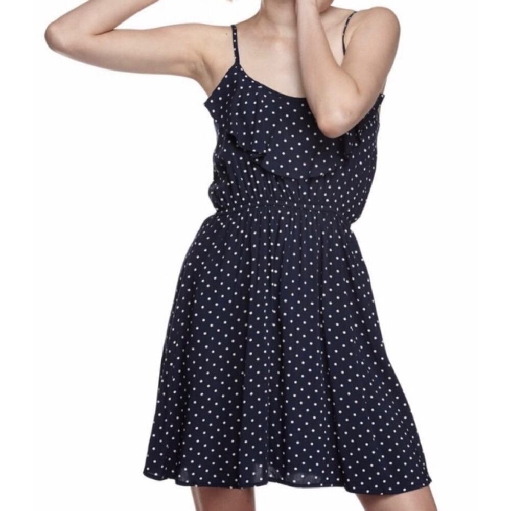 Cotton On navy blue white polka dot ruffle dress